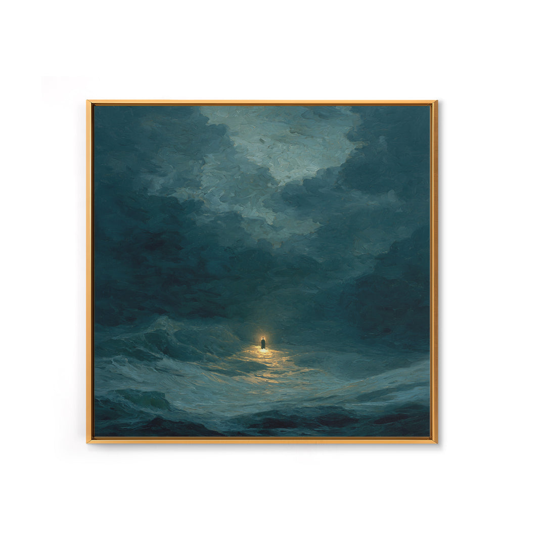 Poseidon Figure Rising from Stormy Ocean Framed Canvas Print, Mythological Art, Canvas Painting, Living Room Decor, MYT-1x1-51