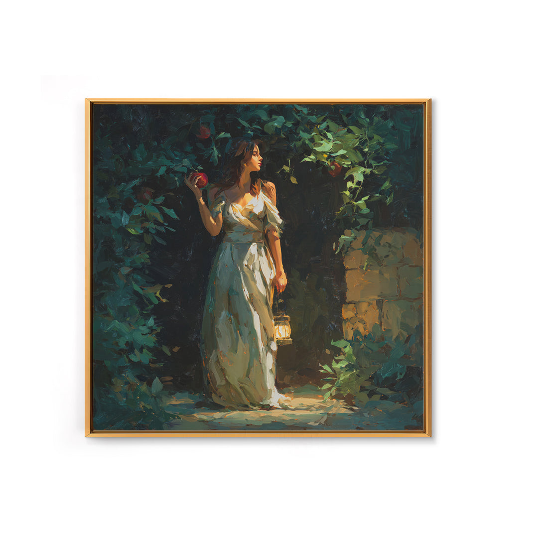 Persephone Holding Pomegranate Framed Canvas Print, Mythological Art, Wall Art Prints, Living Room Decor, Oil Painting, Legend, MYT-1x1-7