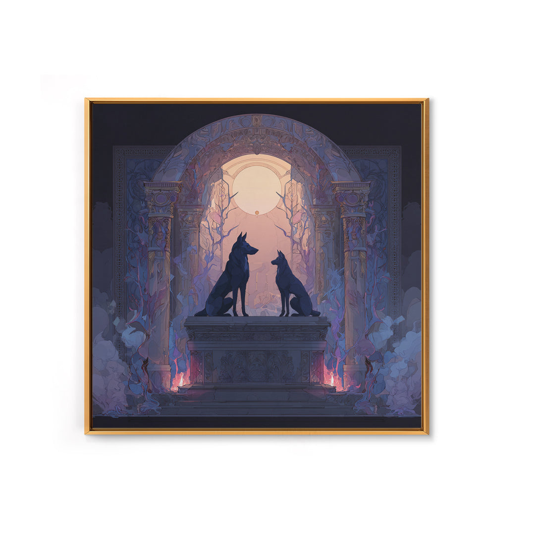 Hades and Cerberus Silhouette Framed Canvas Print, Mythological Art, Neutral Decor, Living Room Decor, Fine Art, Legend, MYT-1x1-80