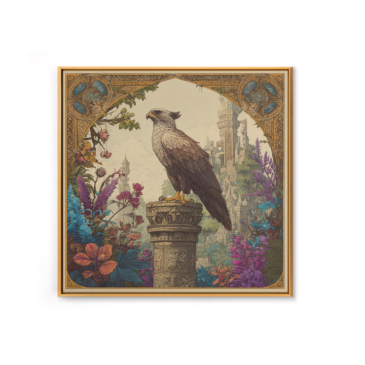 Griffin Perched on Ancient Stone Column Canvas Print, Mythological Art, Neutral Decor, Living Room Decor, Fine Art, Legend, MYT-1x1-86