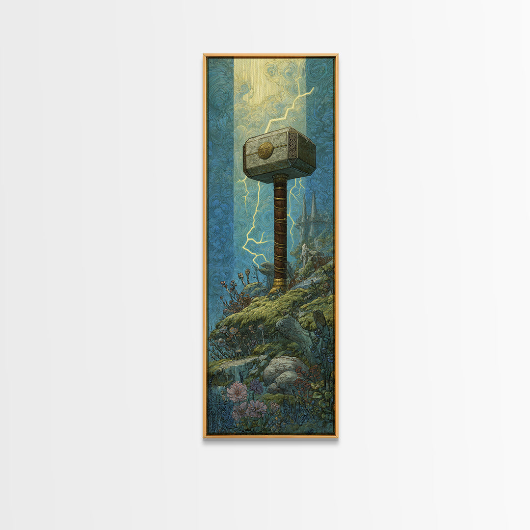 Thor Hammer and Lightning Still Life Canvas Print, Mythological Art, Bedroom Wall Art, Living Room Decor, Fine Art, Legend, MYT-1x3-22