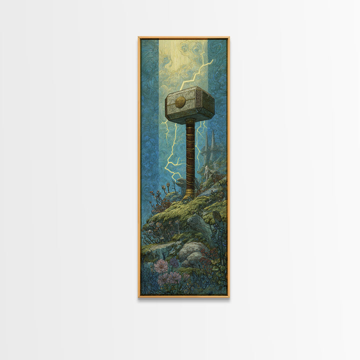 Thor Hammer and Lightning Still Life Canvas Print, Mythological Art, Bedroom Wall Art, Living Room Decor, Fine Art, Legend, MYT-1x3-22
