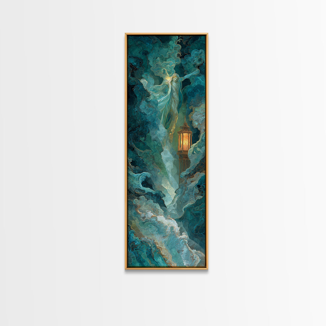 Poseidon Figure Rising from Stormy Ocean Canvas Print, Mythological Art, Print, Living Room Decor, Legend, Dark Academia Decor, MYT-1x3-39