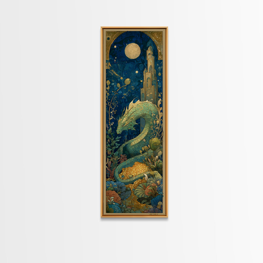Dragon Guarding a Hoard of Ancient Gold Canvas Print, Mythological Art, Art Print, Living Room Decor, Fine Art, Legend, MYT-1x3-56