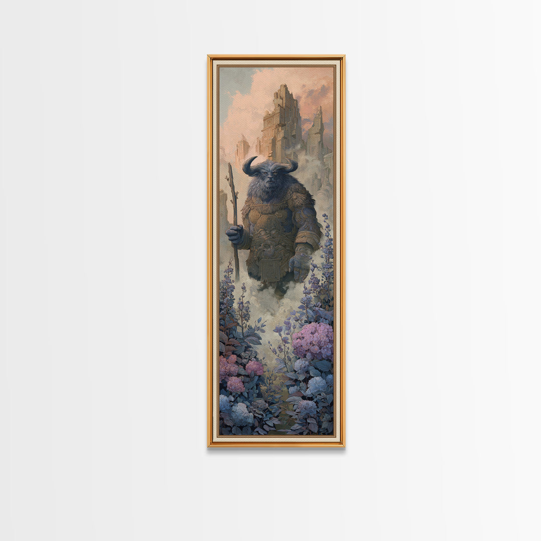 Minotaur in Labyrinth of Warm Stone Canvas Print, Mythological Art, Luxury Decor, Living Room Decor, Fine Art, Legend, MYT-1x3-77