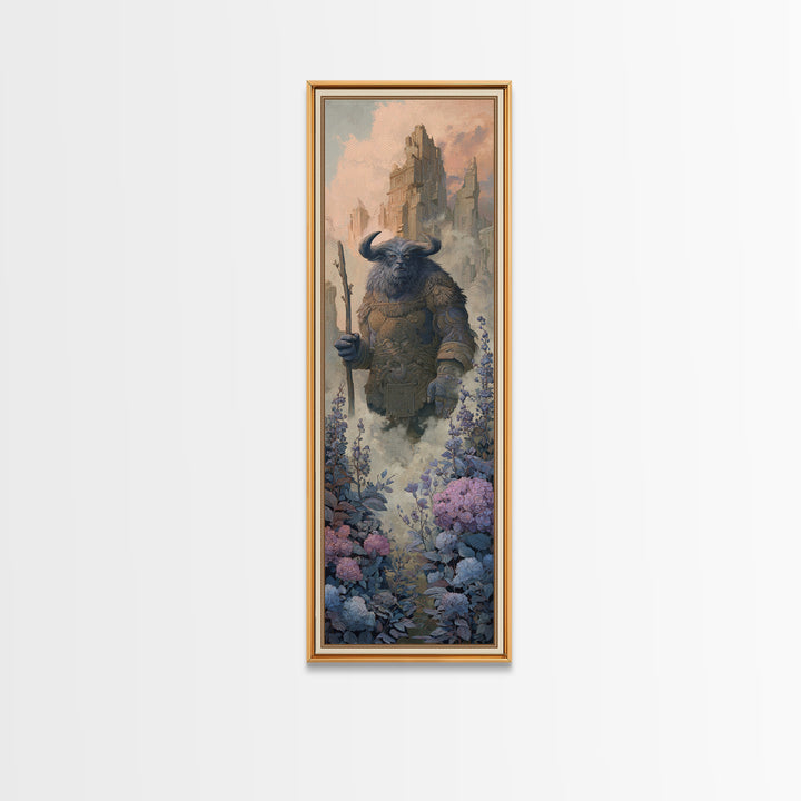 Minotaur in Labyrinth of Warm Stone Canvas Print, Mythological Art, Luxury Decor, Living Room Decor, Fine Art, Legend, MYT-1x3-77