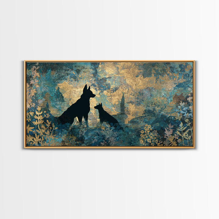 Hades and Cerberus Silhouette Framed Canvas Print, Mythological Art, Living Room Wall Art, Living Room Decor, Fine Art, Legend, MYT-2x1-100