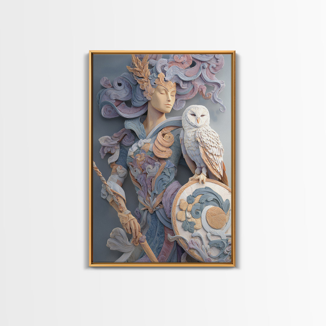 Athena Warrior Woman Framed Canvas Print, Mythological Art, Contemporary Art, Living Room Decor, Oil Painting, Legend, MYT-2x3-34