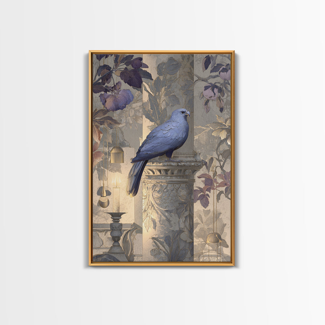 Griffin Perched on Ancient Stone Column Framed Canvas Print, Mythological Art, Textured Painting, Living Room Decor, Legend, MYT-2x3-46