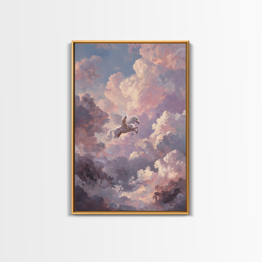 Pegasus Flying Above Cloud Kingdom Canvas Print, Mythological Art, Artwork, Living Room Decor, Legend, Gallery Wall Art, MYT-2x3-77