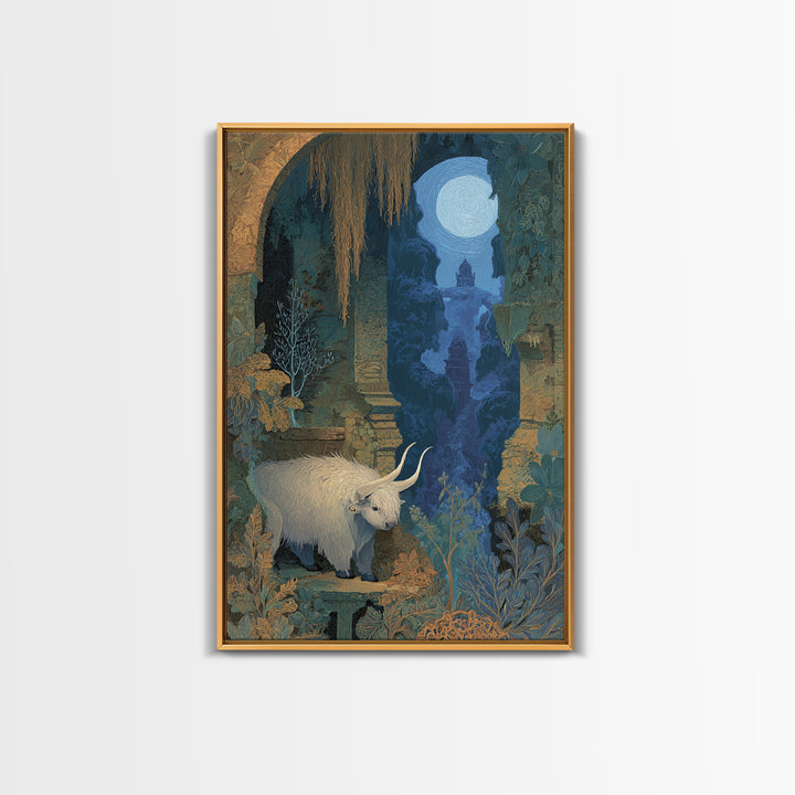 Minotaur in Labyrinth of Warm Stone Framed Canvas Print, Mythological Art, Digital Wall Art, Living Room Decor, Legend, MYT-2x3-97