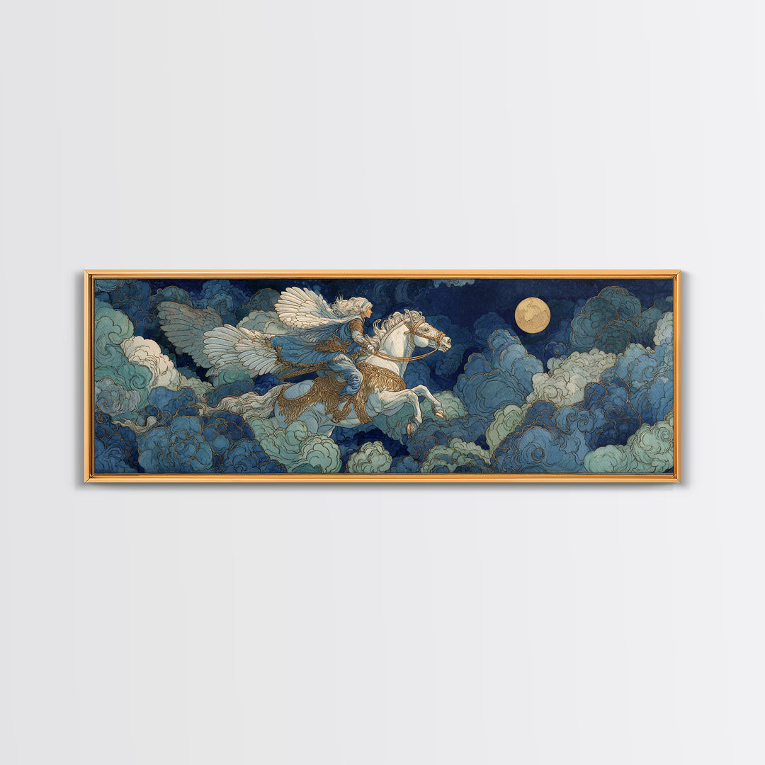 Norse Valkyrie Riding Through Storm Clouds Canvas Print, Mythological Art, Dark Academia Decor, Living Room Decor, Abstract Art, MYT-3x1-25