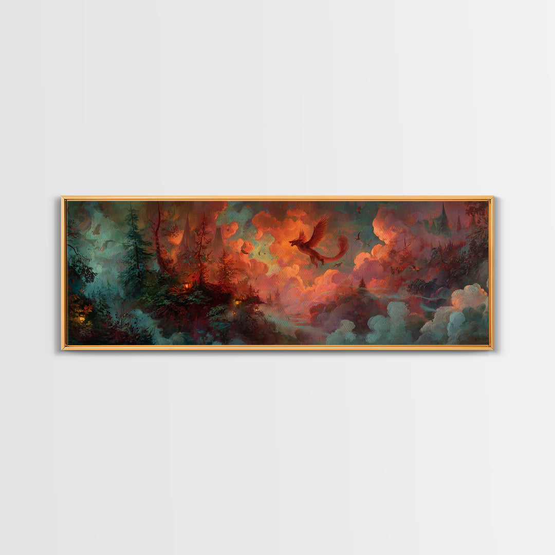 Phoenix Rising from Ashes Canvas Print, Mythological Art, Portrait, Living Room Decor, Oil Painting, Legend, Canvas Painting, MYT-3x1-29