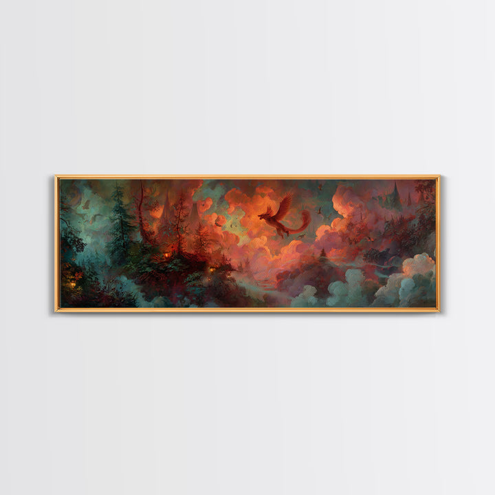 Phoenix Rising from Ashes Canvas Print, Mythological Art, Portrait, Living Room Decor, Oil Painting, Legend, Canvas Painting, MYT-3x1-29