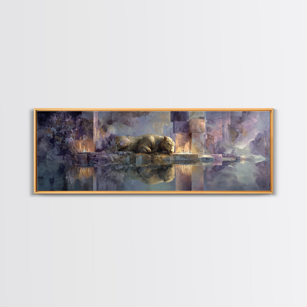 Minotaur in Labyrinth of Warm Stone Canvas Print, Mythological Art, Gothic Home Decor, Living Room Decor, Fine Art, Legend, MYT-3x1-33