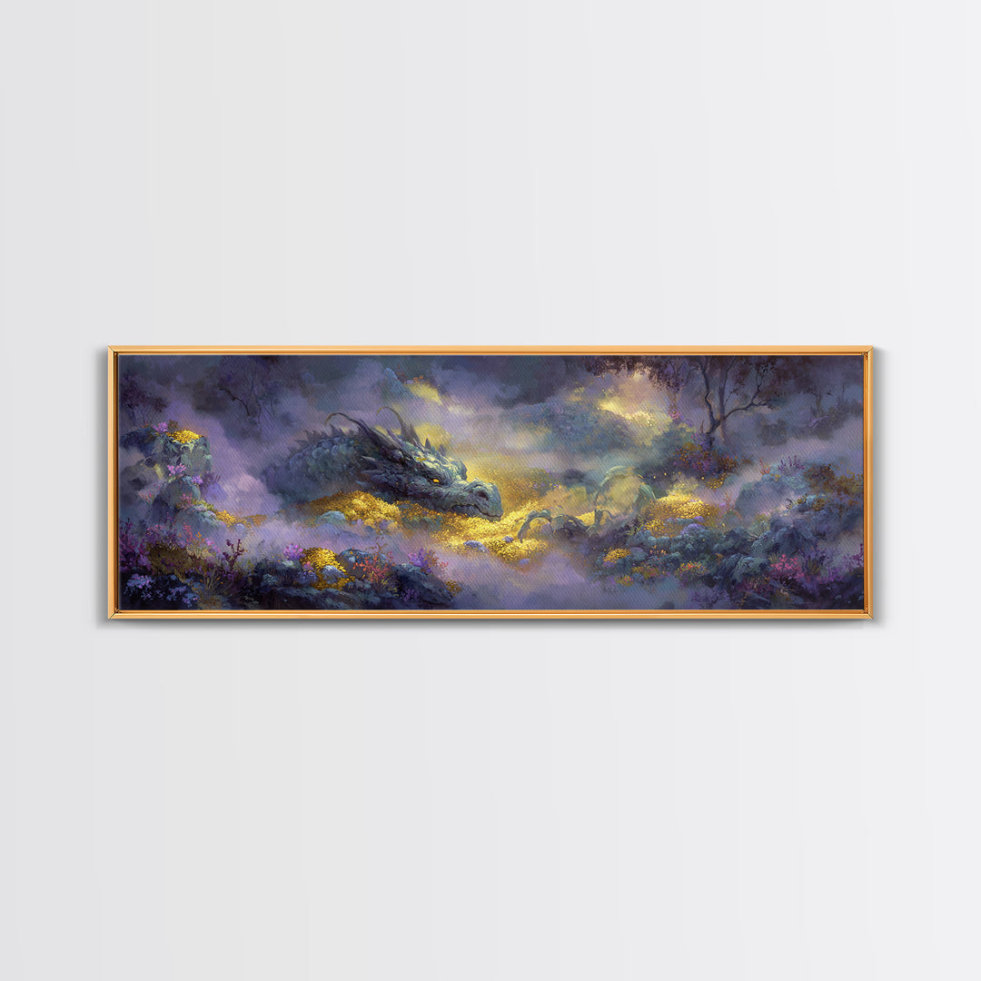 Dragon Guarding a Hoard of Ancient Gold Canvas Print, Mythological Art, Digital Art Download, Living Room Decor, Legend, MYT-3x1-36