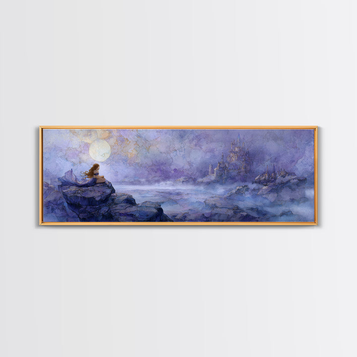 Mermaid Siren on Rocks Framed Canvas Print, Mythological Art, Contemporary Art, Living Room Decor, Legend, Digital Wall Art, MYT-3x1-55