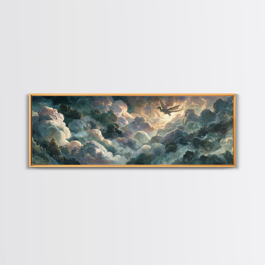 Pegasus Flying Above Cloud Kingdom Canvas Print, Mythological Art, Bedroom Wall Art, Living Room Decor, Oil Painting, Legend, MYT-3x1-85