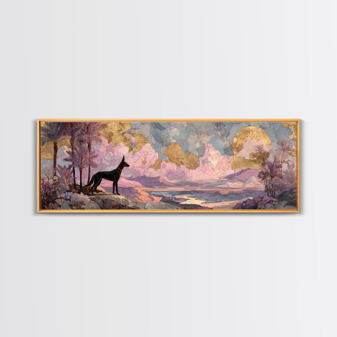 Anubis Profile with Desert Stars Framed Canvas Print, Mythological Art, Living Room Decor, Oil Painting, Legend, MYT-3x1-99
