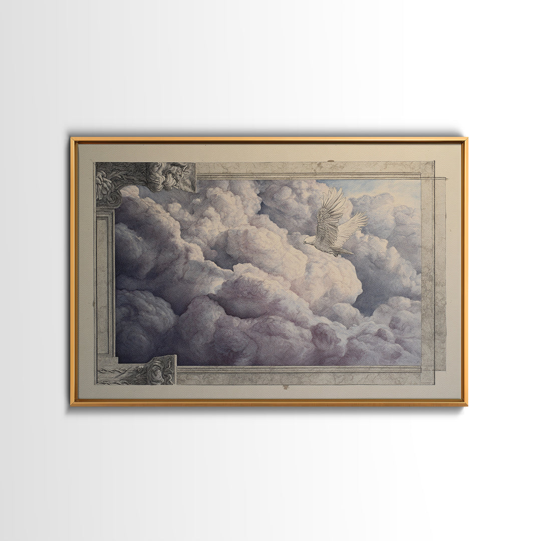 Griffin Perched on Ancient Stone Column Canvas Print, Mythological Art, Framed Wall Art, Living Room Decor, Fine Art, Legend, MYT-3x2-42