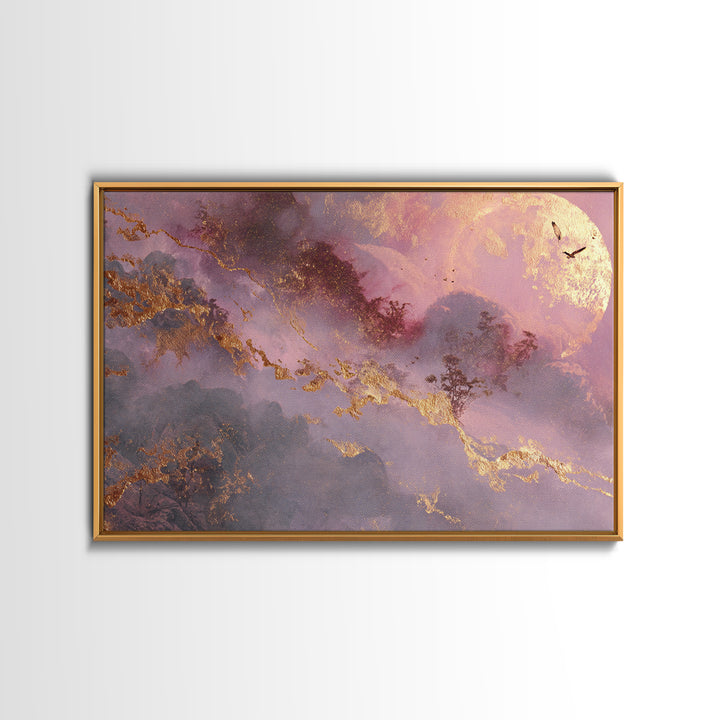 Phoenix Rising from Ashes Framed Canvas Print, Mythological Art, Bedroom Wall Art, Living Room Decor, Watercolor Art, Legend, MYT-3x2-65