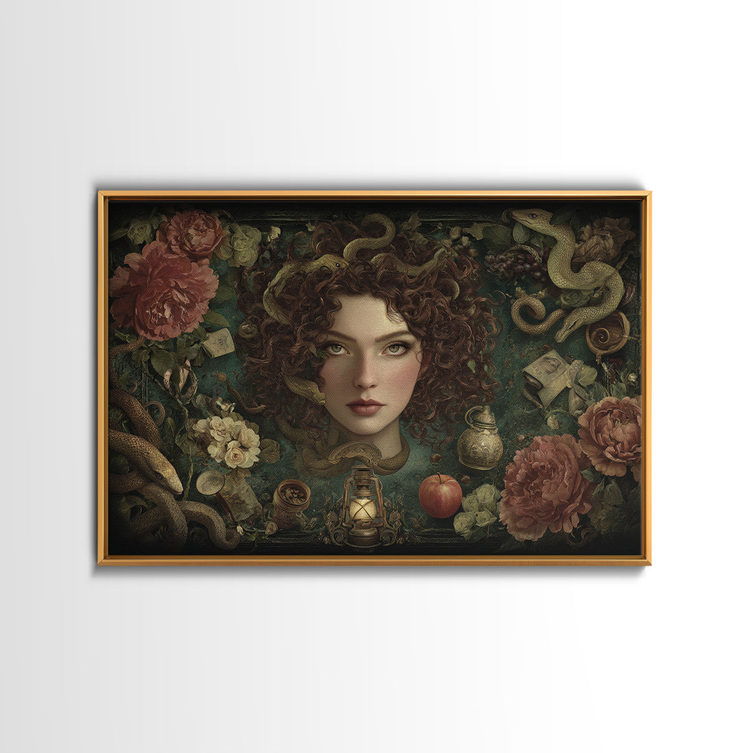Medusa Portrait with Serpents and Tragic Beauty Canvas Print, Mythological Art, Home Decor, Living Room Decor, Legend, MYT-3x2-77