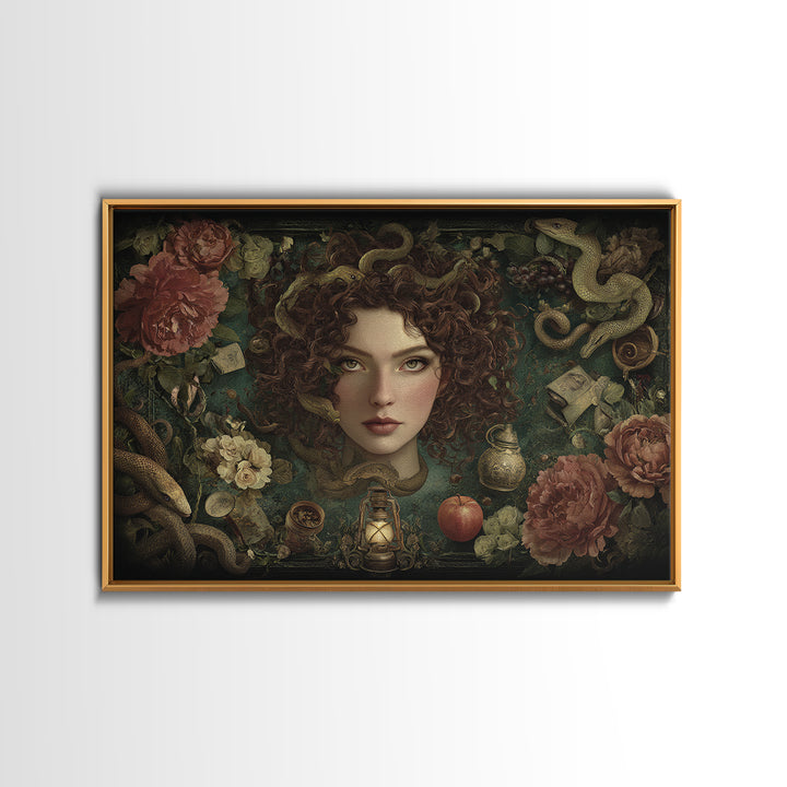 Medusa Portrait with Serpents and Tragic Beauty Canvas Print, Mythological Art, Home Decor, Living Room Decor, Legend, MYT-3x2-77