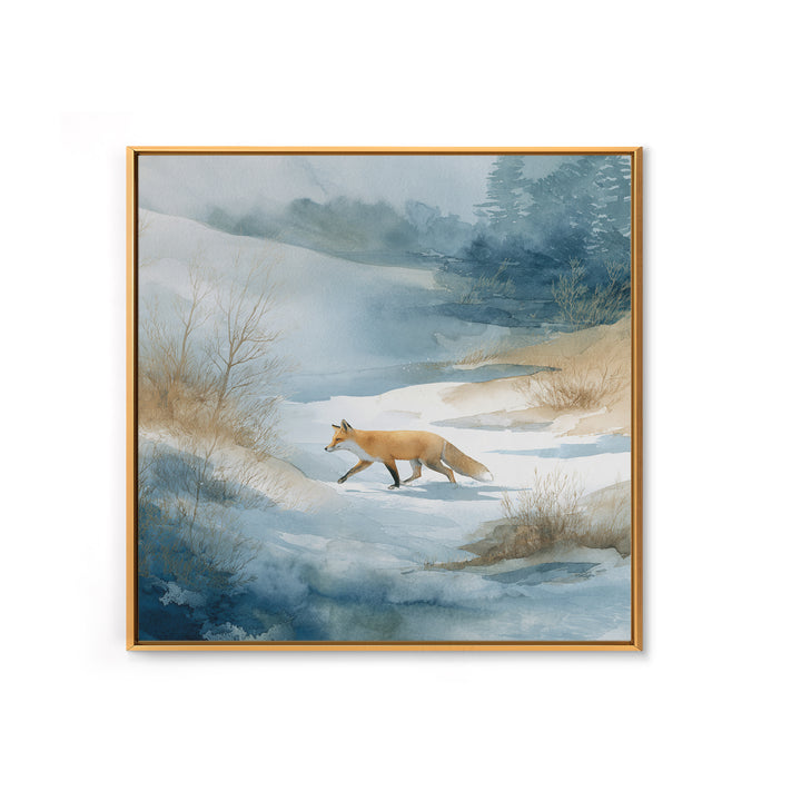 Fox Crossing a Snowy Forest Clearing Canvas Print, Nature Art, Stained Glass Art, Living Room Decor, Fine Art, Nature, NAT-1x1-10