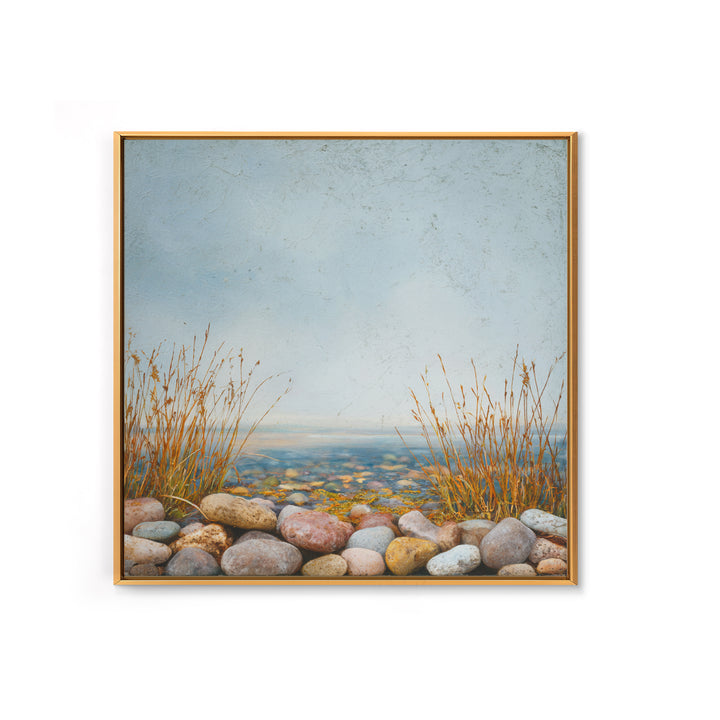River Stones under Clear Shallow Water Canvas Print, Nature Art, Botanical Art, Living Room Decor, Watercolor Art, Nature, NAT-1x1-13