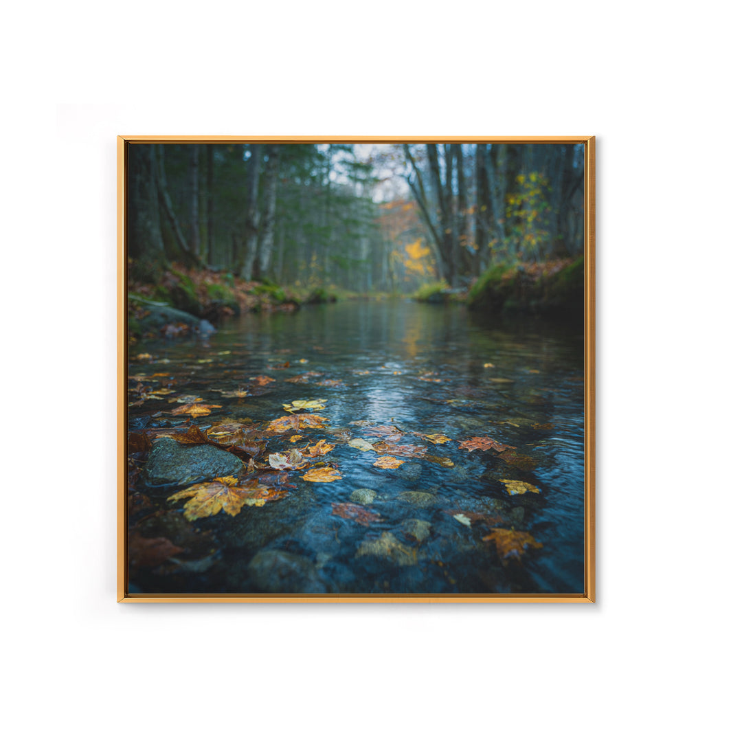 Autumn Leaves Floating on Quiet Stream Canvas Print, Nature Art, Digital Download Art, Living Room Decor, Oil Painting, Nature, NAT-1x1-30