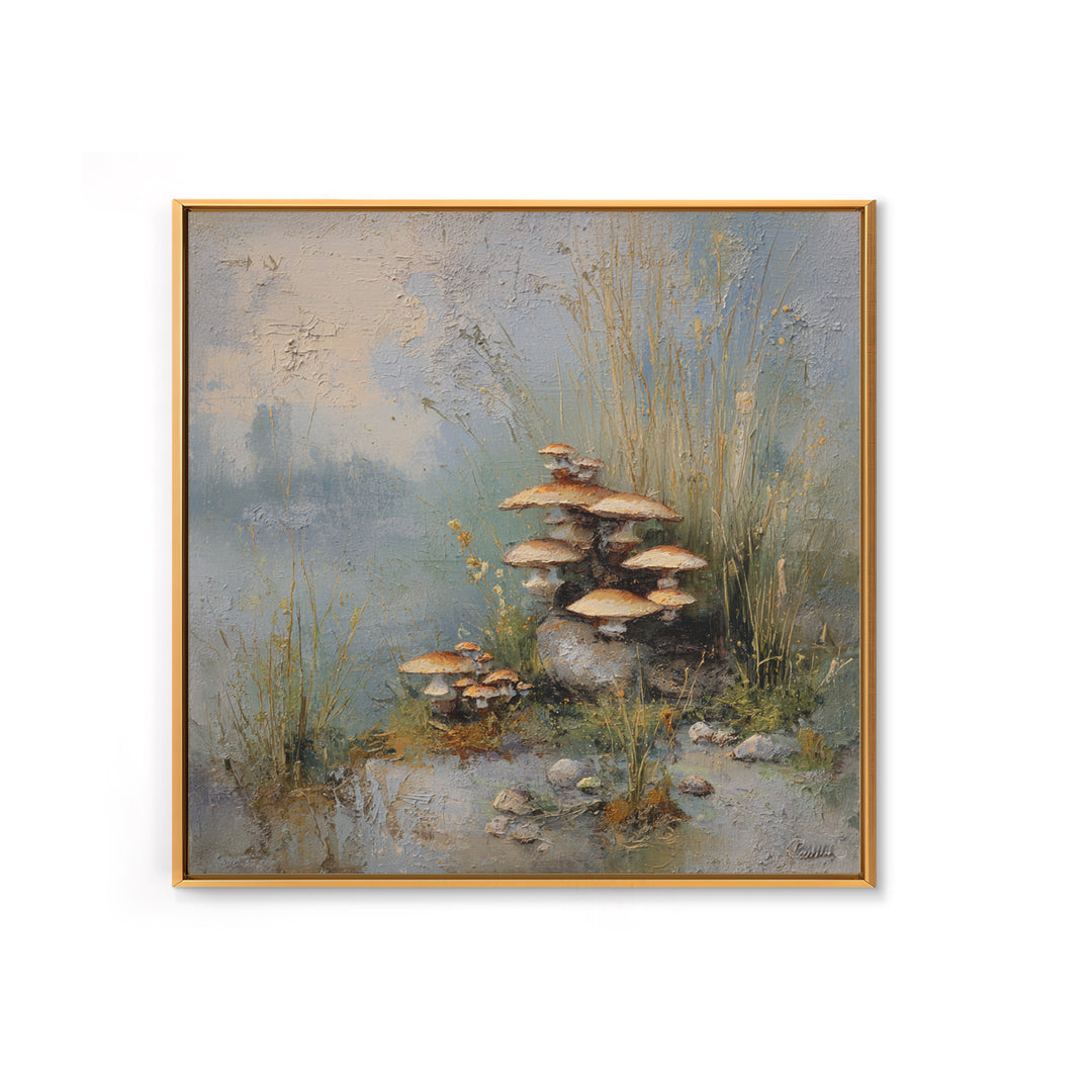 Mushroom Cluster in Enchanted Woodland Canvas Print, Nature Art, Watercolor Painting, Living Room Decor, Fine Art, Nature, NAT-1x1-31