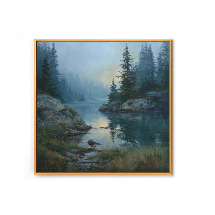 Misty Mountain Lake Canvas Print, Nature Art, Nature Wall Art, Living Room Decor, Fine Art, Nature, Textured Painting, NAT-1x1-5