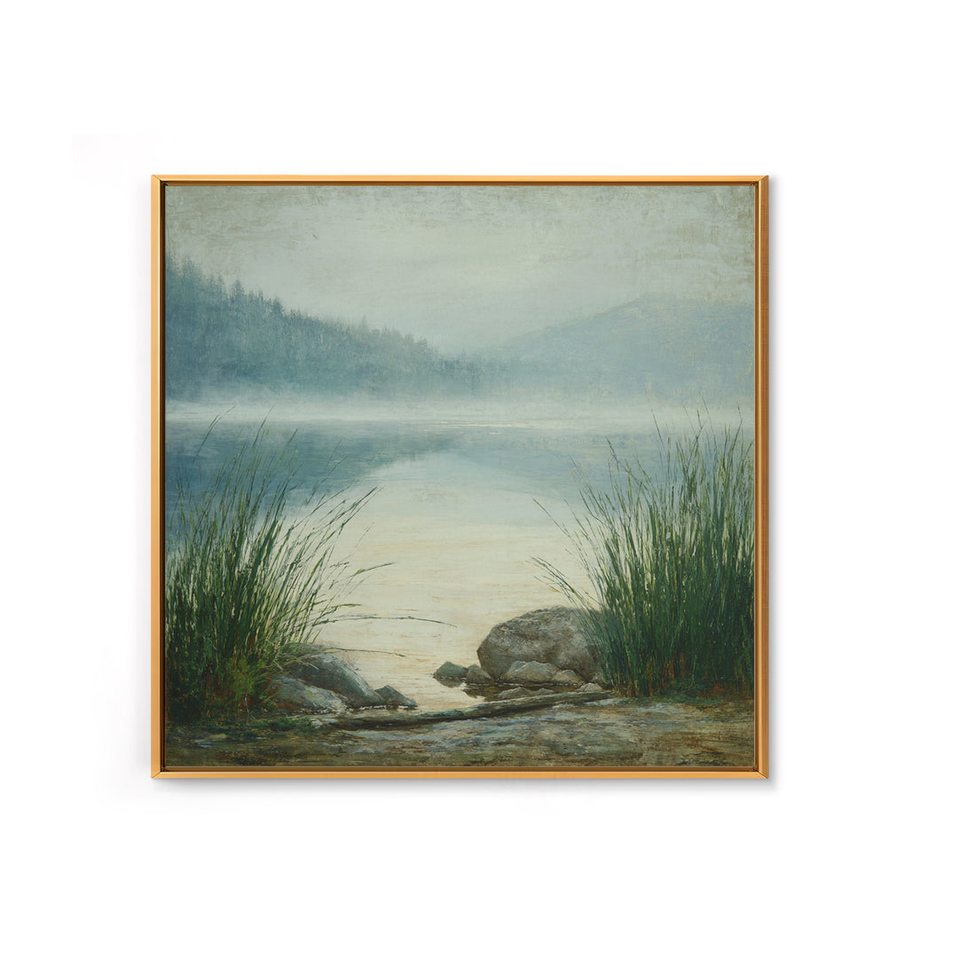Misty Mountain Lake Framed Canvas Print, Nature Art, Fine Art Print, Living Room Decor, Watercolor Art, Nature, Poster, NAT-1x1-53