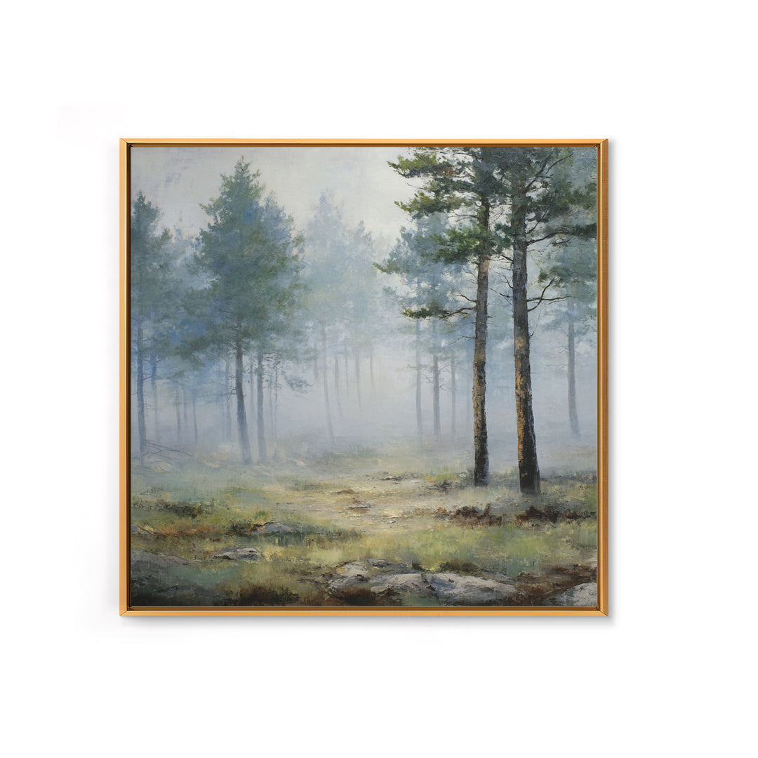 Moody Pine Forest Framed Canvas Print, Nature Art, Gallery Decor, Living Room Decor, Oil Painting, Nature, Contemporary Art, NAT-1x1-65