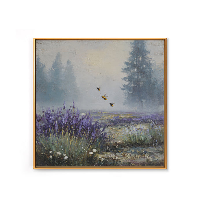 Bees Circling Lavender Blossoms Framed Canvas Print, Nature Art, Ocean Art, Living Room Decor, Fine Art, Nature, Art Print, NAT-1x1-71