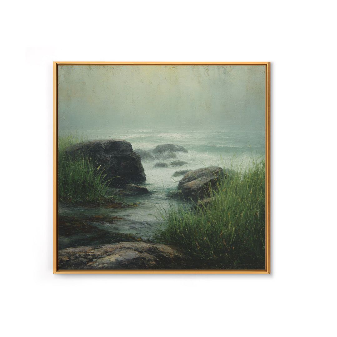 Waterfall Hidden Among Dark Green Rocks Canvas Print, Nature Art, Modern Decor, Living Room Decor, Fine Art, Nature, Home Decor, NAT-1x1-75