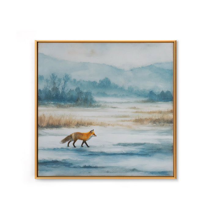 Fox Crossing a Snowy Forest Clearing Canvas Print, Nature Art, Neutral Decor, Living Room Decor, Fine Art, Nature, Wall Art, NAT-1x1-82
