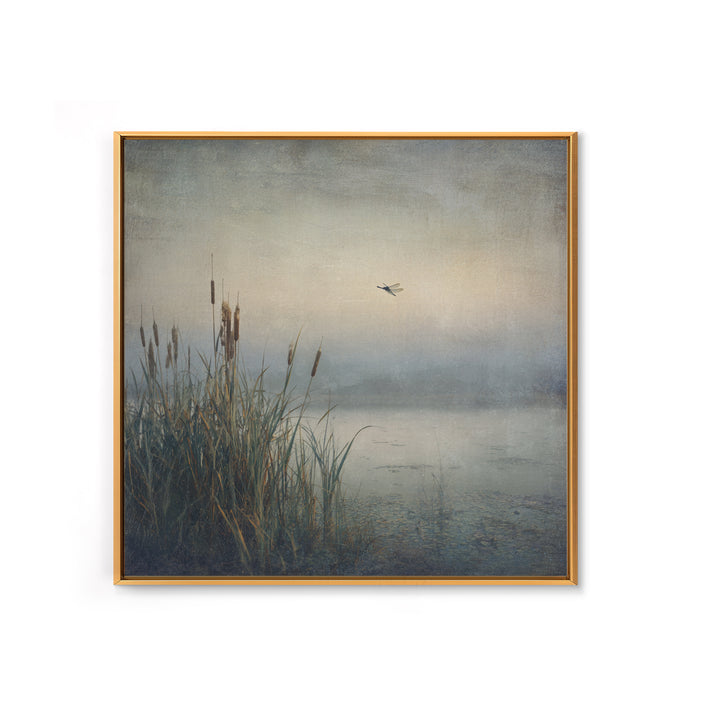 Dragonfly over a Pond with Reeds Canvas Print, Nature Art, Nature Wall Art, Living Room Decor, Fine Art, Nature, NAT-1x1-90