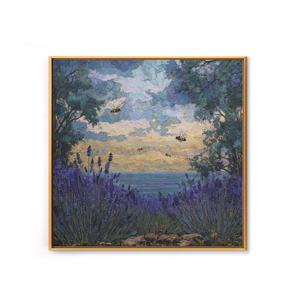 Bees Circling Lavender Blossoms Canvas Print, Nature Art, Neutral Decor, Living Room Decor, Fine Art, Nature, Wall Art, NAT-1x1-95