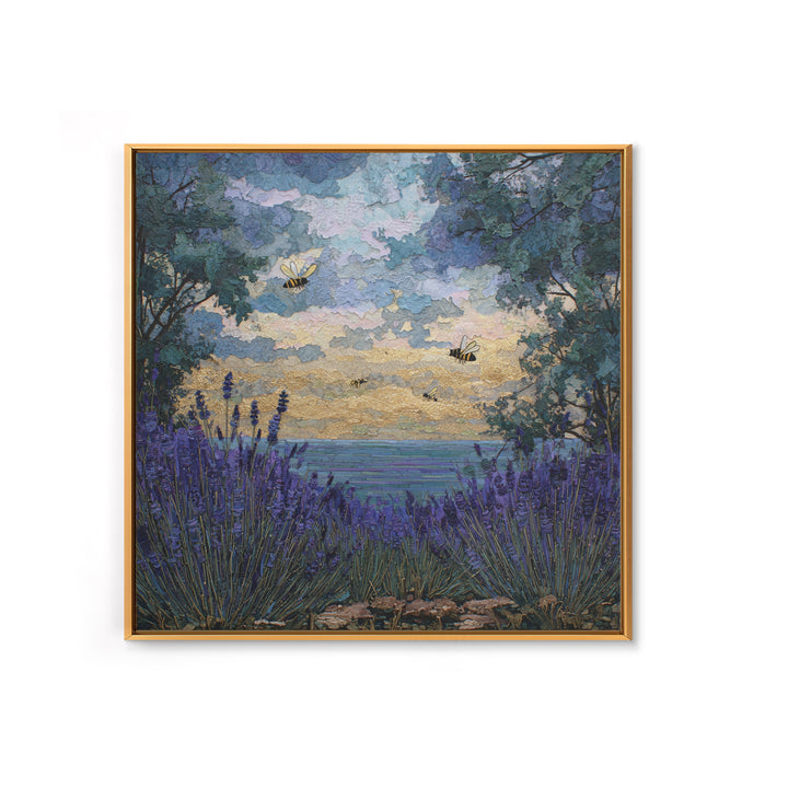 Bees Circling Lavender Blossoms Canvas Print, Nature Art, Neutral Decor, Living Room Decor, Fine Art, Nature, Wall Art, NAT-1x1-95