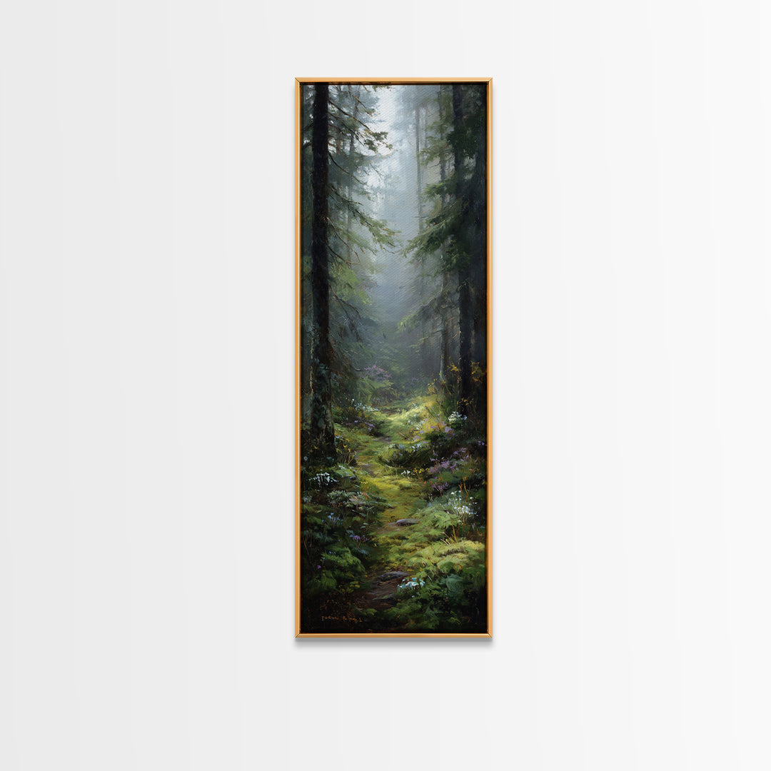 Sunlit Forest Path Canvas Print, Nature Art, Statement Artwork, Living Room Decor, Oil Painting, Nature, Wall Decor, Mushroom, NAT-1x3-13