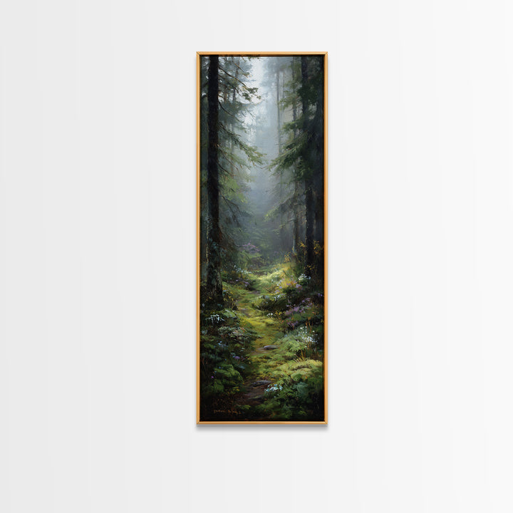 Sunlit Forest Path Canvas Print, Nature Art, Statement Artwork, Living Room Decor, Oil Painting, Nature, Wall Decor, Mushroom, NAT-1x3-13