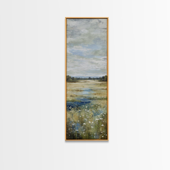 Wildflower Meadow under Soft Summer Sky Canvas Print, Nature Art, Ocean Art, Living Room Decor, Fine Art, Nature, Art Print, NAT-1x3-14