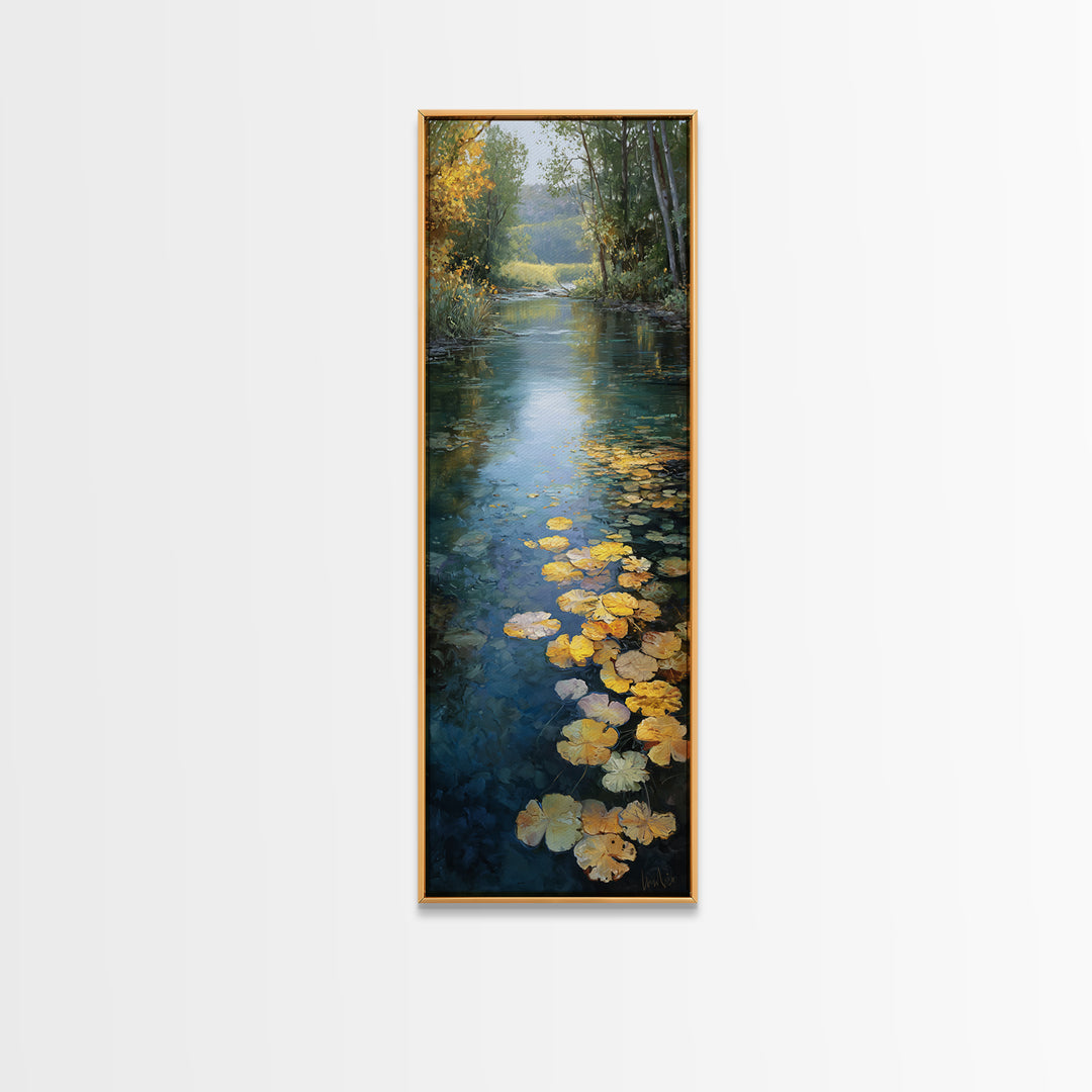 Autumn Leaves Floating on Quiet Stream Canvas Print, Nature Art, Bird Wall Art, Living Room Decor, Fine Art, Nature, NAT-1x3-18