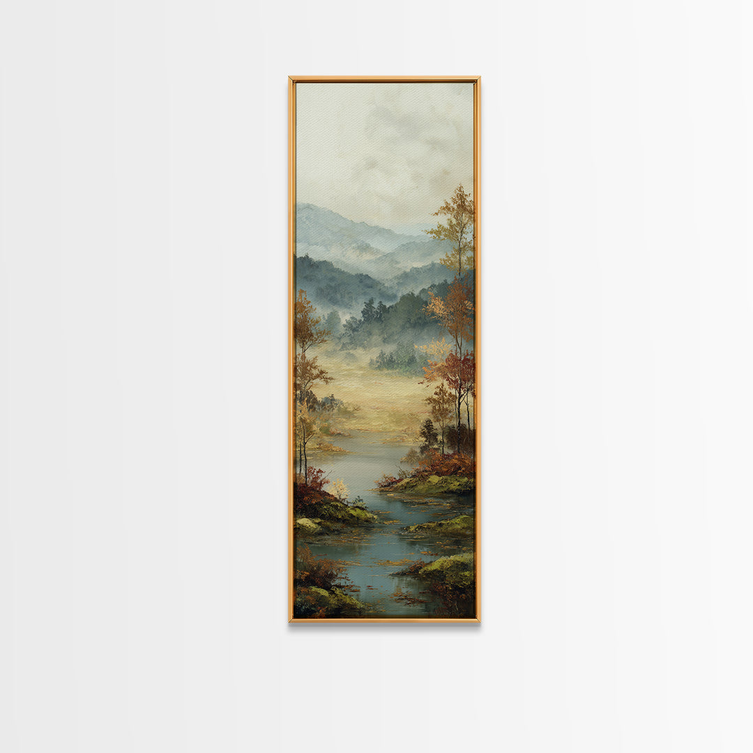 Autumn Leaves Floating on Quiet Stream Canvas Print, Nature Art, Bird Wall Art, Living Room Decor, Fine Art, Nature, NAT-1x3-42