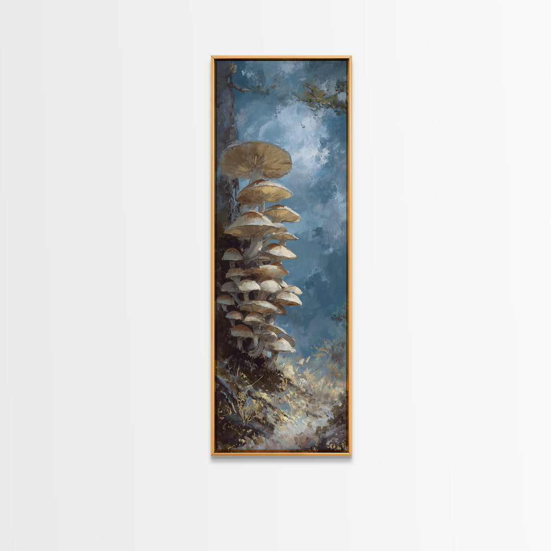 Mushroom Cluster in Enchanted Woodland Canvas Print, Nature Art, Wall Hangings, Living Room Decor, Nature, Stained Glass Art, NAT-1x3-43