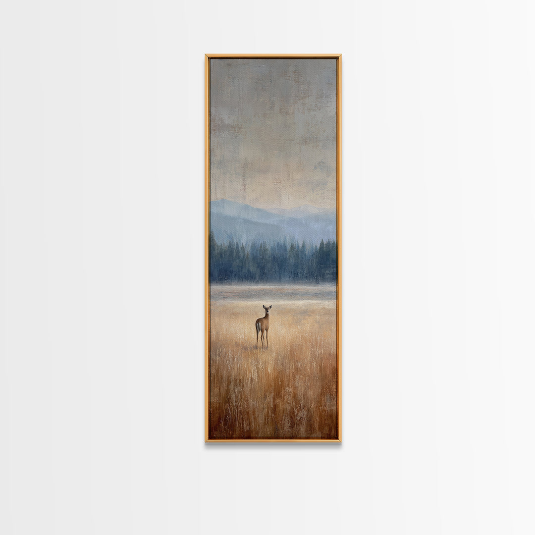 Deer Standing in a Golden Field Canvas Print, Nature Art, Contemporary Art, Living Room Decor, Fine Art, Nature, Framed Art, NAT-1x3-44