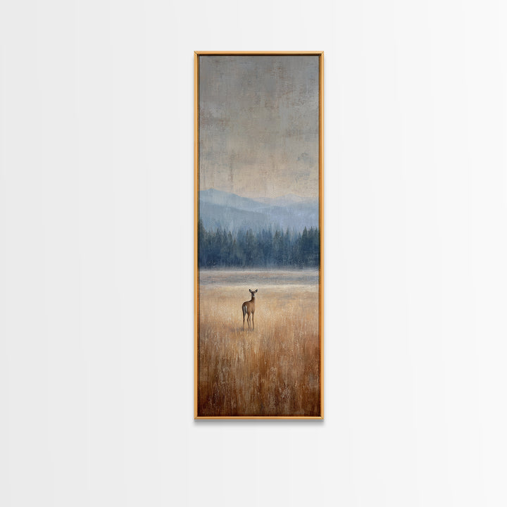 Deer Standing in a Golden Field Canvas Print, Nature Art, Contemporary Art, Living Room Decor, Fine Art, Nature, Framed Art, NAT-1x3-44