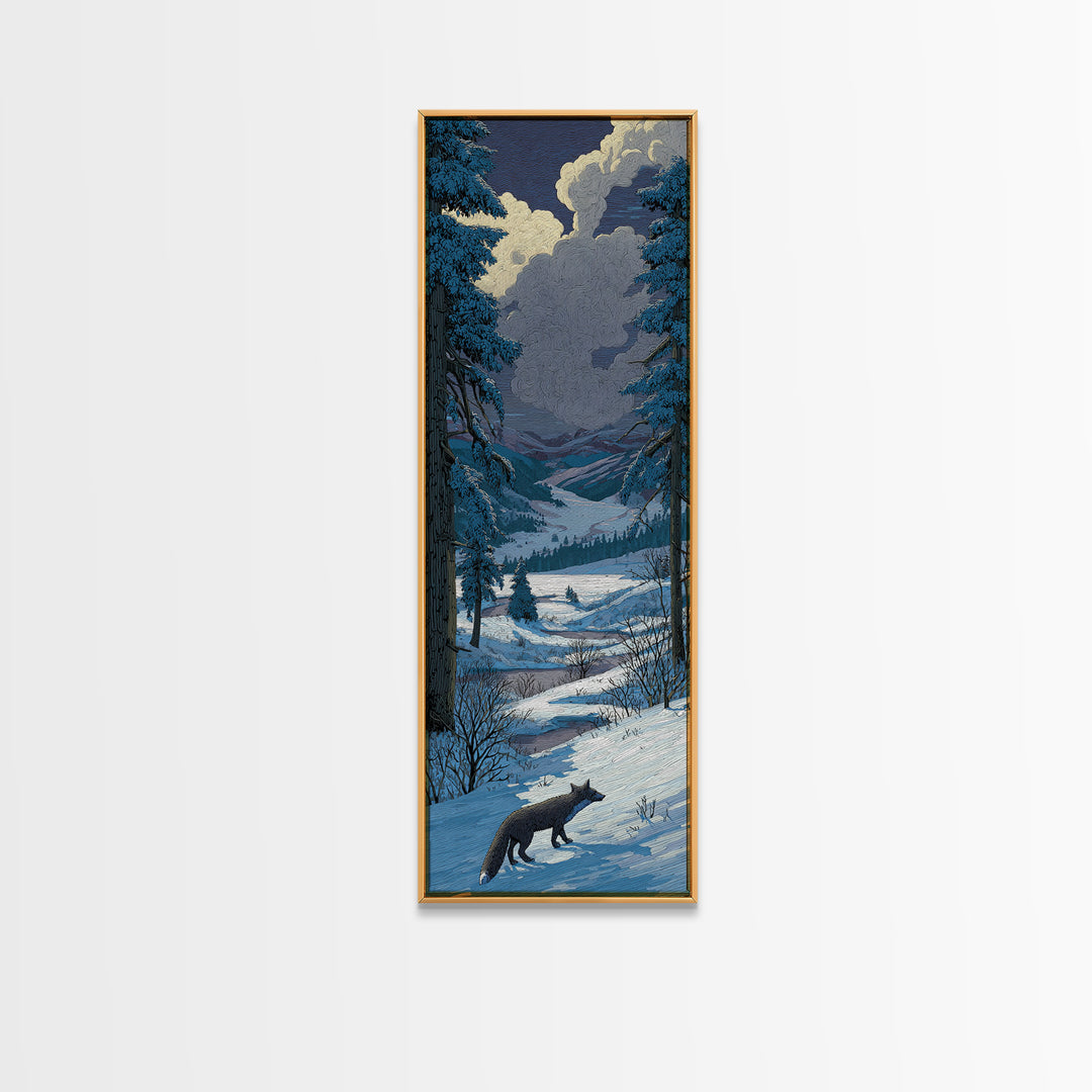 Fox Crossing a Snowy Forest Clearing Framed Canvas Print, Nature Art, Nature Wall Art, Living Room Decor, Fine Art, Nature, NAT-1x3-46