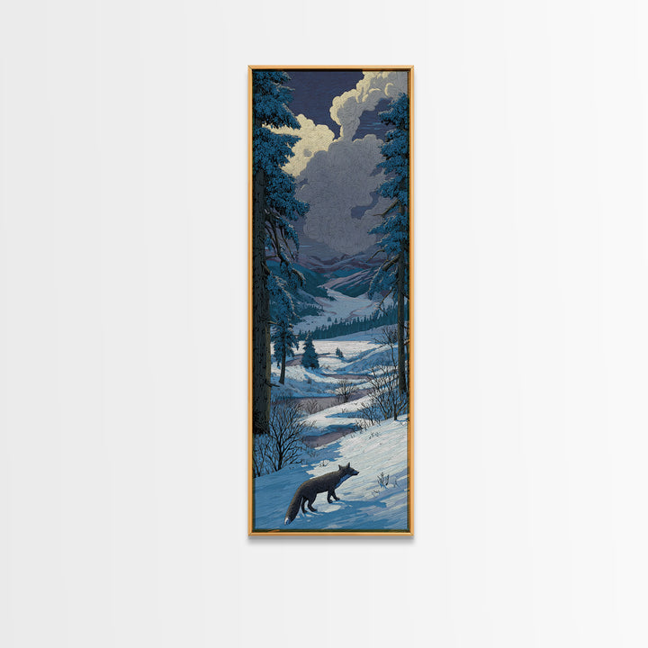 Fox Crossing a Snowy Forest Clearing Framed Canvas Print, Nature Art, Nature Wall Art, Living Room Decor, Fine Art, Nature, NAT-1x3-46